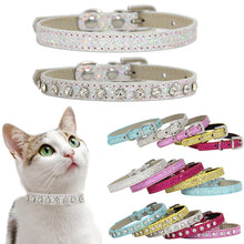Load image into Gallery viewer, SUPREPET Shining Diamond Rhinestone Cat Collar Puppy Baby Dog Cat Collar Leather Strap for Kitten Accessories
